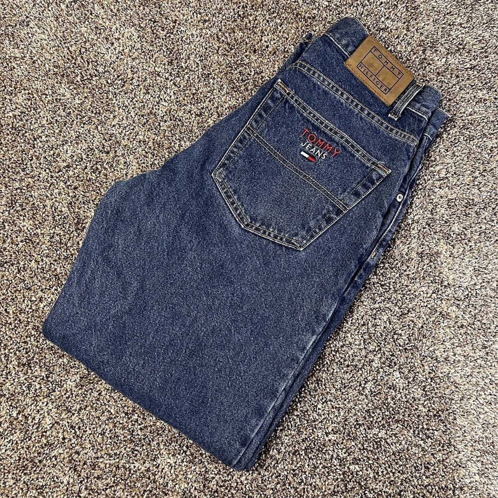 90s Y2K Tommy Hilfiger Men Size 32x32 Denim Jeans Baggy Spellout Embroidered VTG
